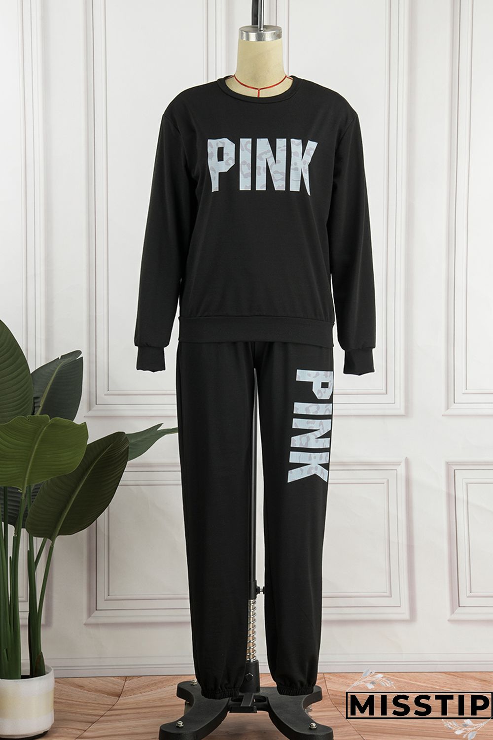 Blue Casual Letter Print Patchwork O Neck Long Sleeve Two Pieces