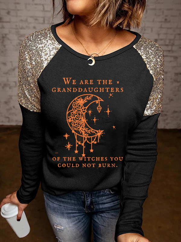 We Are the Granddaughters of the Witches You Could Not Burn Print Long Sleeve Halloween Blouse