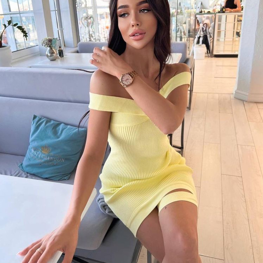 Ootddress Off Shoulder Knit Dress For Women Halter Bandage Knitted Slim Bodycon Dresses Knitwear Sundress Beach Party Mini Dress
