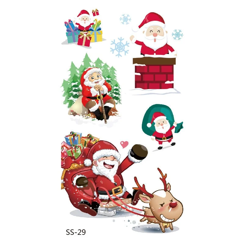 Christmas Tattoo Stickers Santa Claus Temporary Fake Tattoos Paste on Face Arm Leg for Children Body Art Sticker
