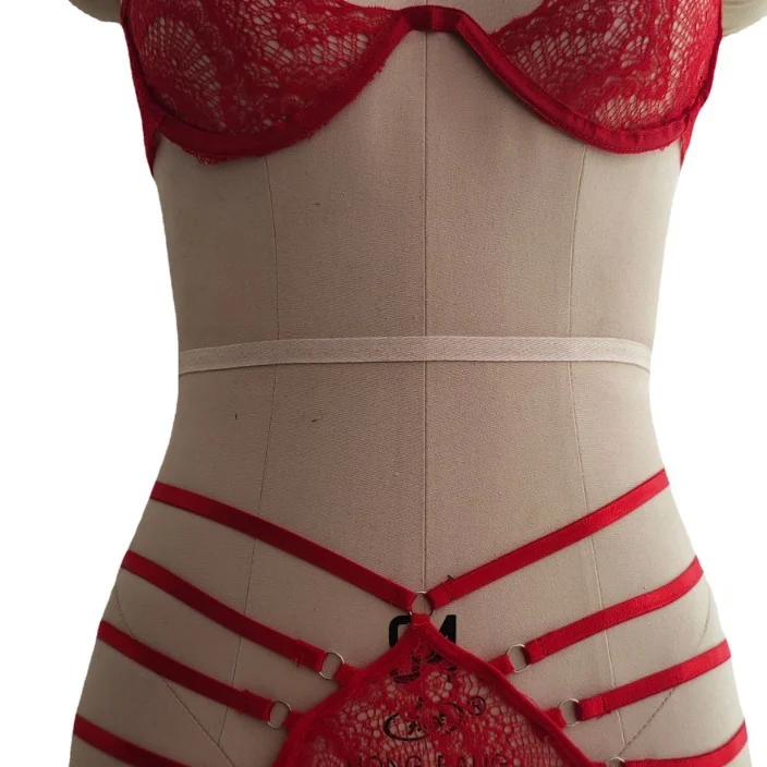 Uveng Sexually Lingerie Lace Lace Seduction Lingerie Hot Bikini Three-Point Hollow Uniform Set