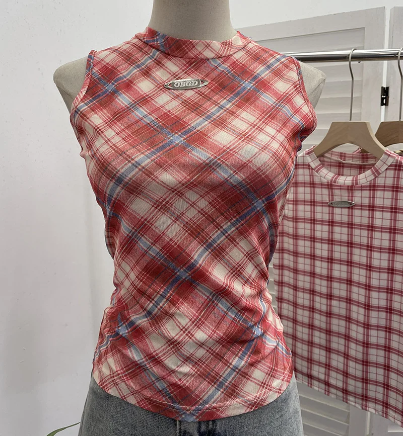 Nigikala Nigikala Mesh Vest Retro Design Slim Slimming Sleeveless T-Shirt Short Top 8036