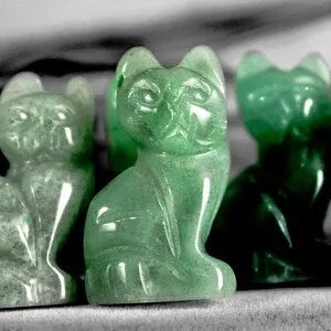 pornhint Pornhint Miniature Hand Carved Green Aventurine Gemstone Cat Feline Rock Animal Spirit Totem Fetish Figurine 9156
