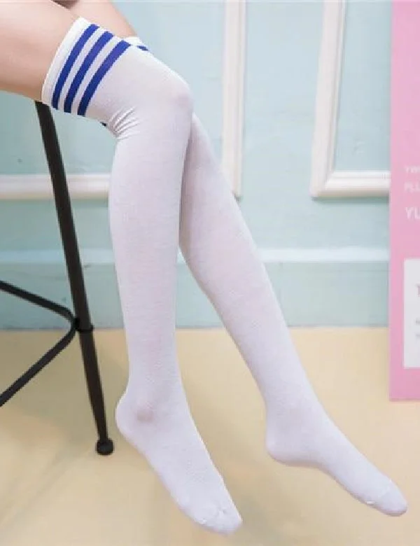 Thigh High Striped Cotton Over Knee Socks