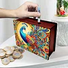 (US Local)Diamond Painting Piggy Bank Wooden Coin Bank Storage Box Kit (Peacock)