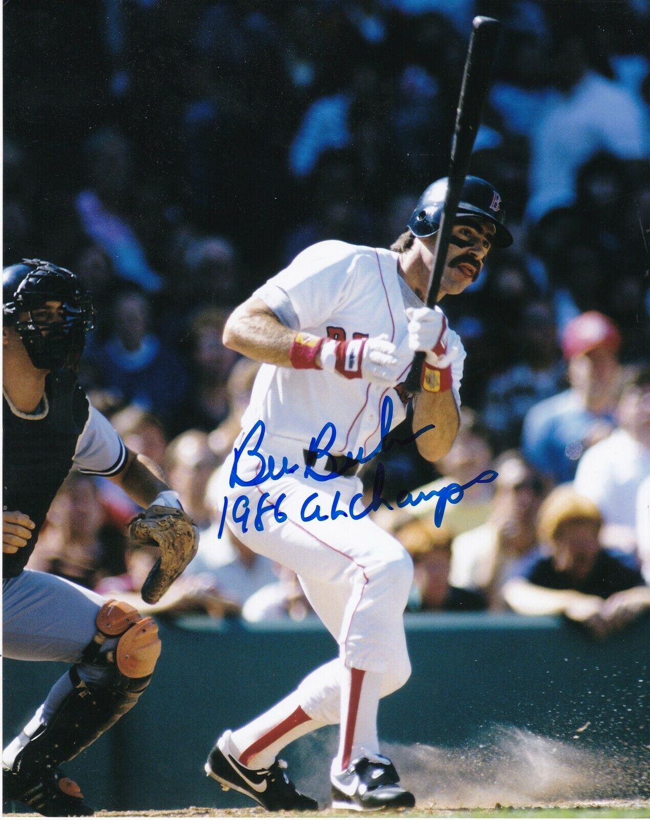 BILL BUCKNER BOSTON RED SOX 1986 AL CHAMPS ACTION SIGNED 8x10