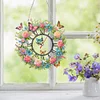 (US Only)2D Flat DIY Flower Butterfly Wreath 5D Diamond Hanging Clock Art Craft for Home