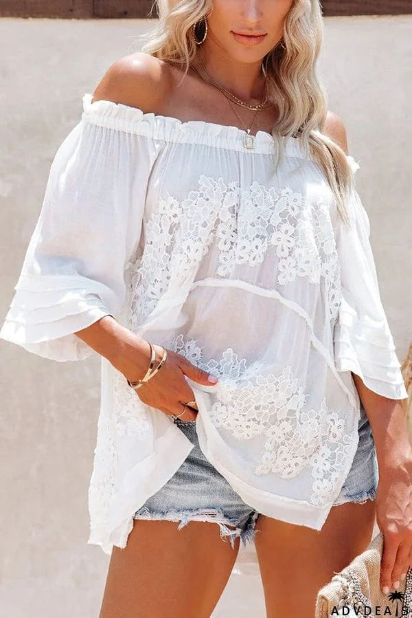 Up In The Clouds Off Shoulder Crochet Lace Top