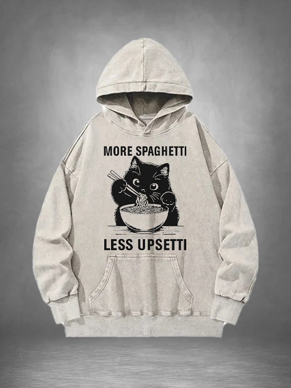 Men's More Spaghetti Less Upsetti Art Print Cotton Washed Hooded Sweatshirt