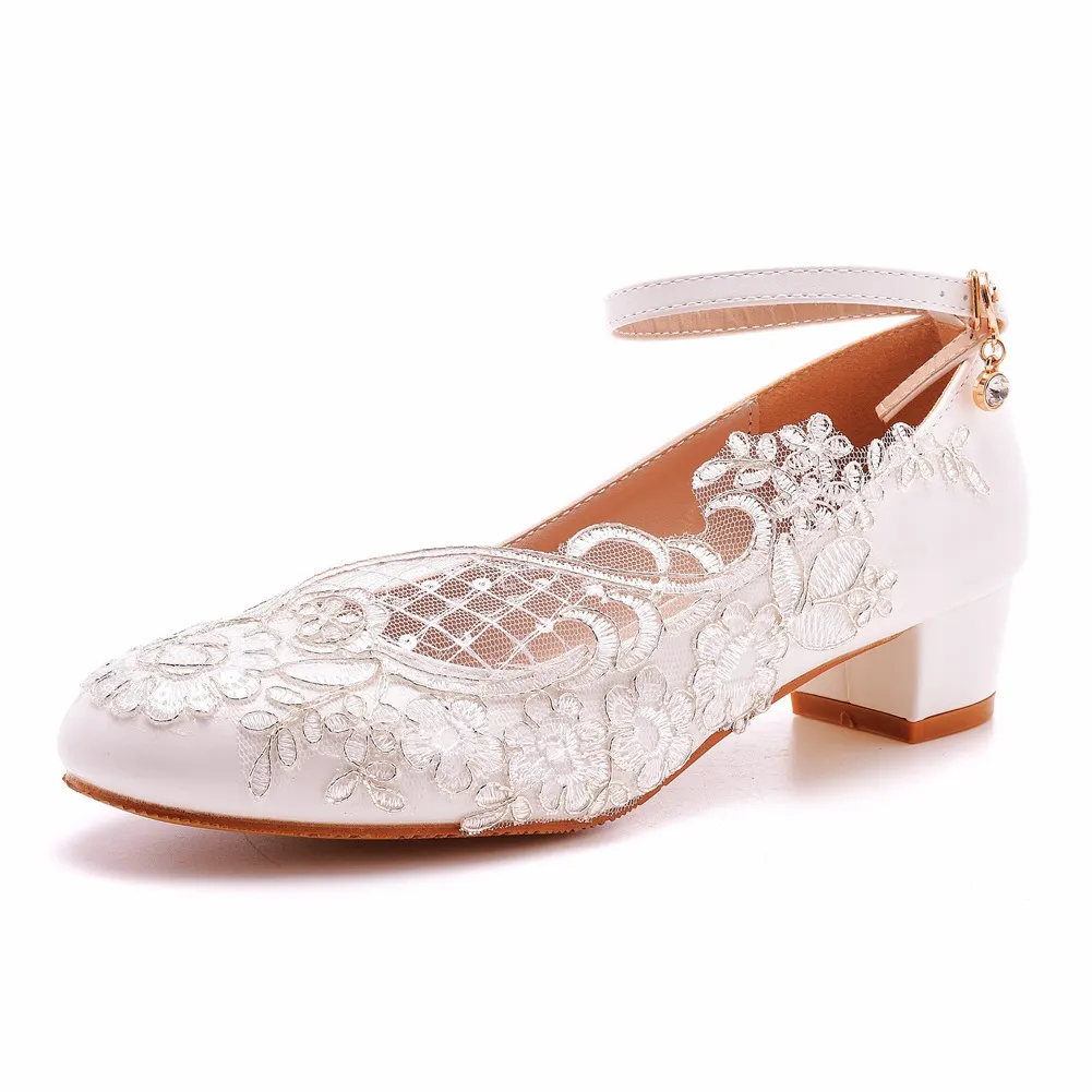 Breakj Breakj 3 Cm Square-Shaped Round-Headed Single-Shoe Wrist Strap Single Shoe Spring And Autumn Lace Wedding Shoes Women's Small White Shoes
