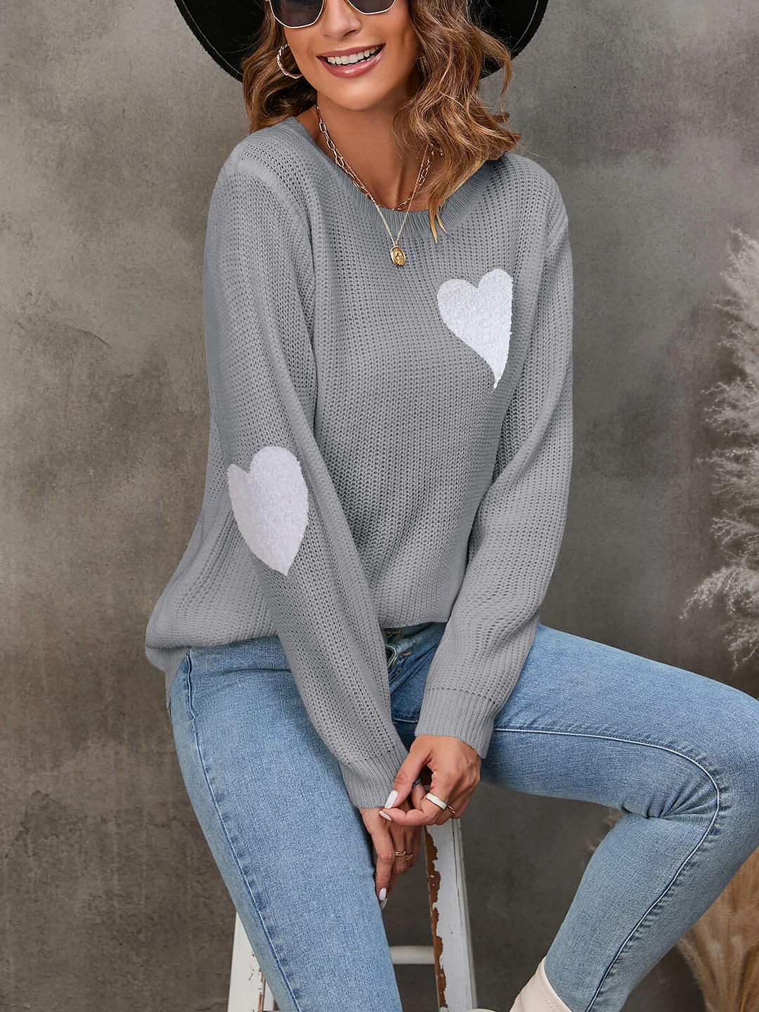 Athvotar Athvotar And Winter New Round Collar Solid Color Small Love Jacket Loose Sweater Knitted Shirt Girl