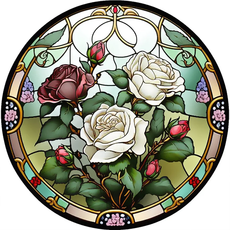 Diamond Painting - Full Round - Stained Glass Laurel  Flowers(40*40cm)-1000583.01
