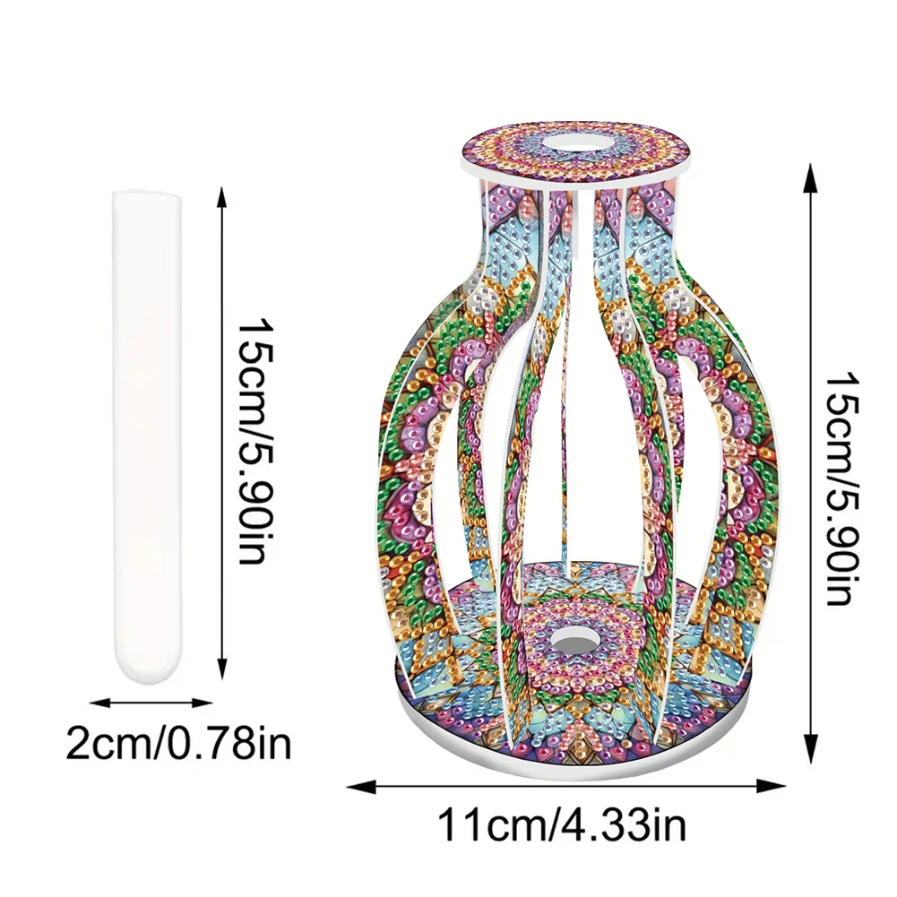 Acrylic Wood Mandala 5D DIY Diamond Painting Flower Vase for Home Office Decor
