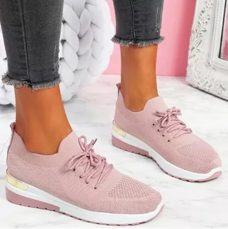 New Women Sneakers Ladies Solid Color Vulcanized Shoes Lace-Up Round Toe Wedge Ladies Shoes Outdoor Casual Comfy Female Footwear