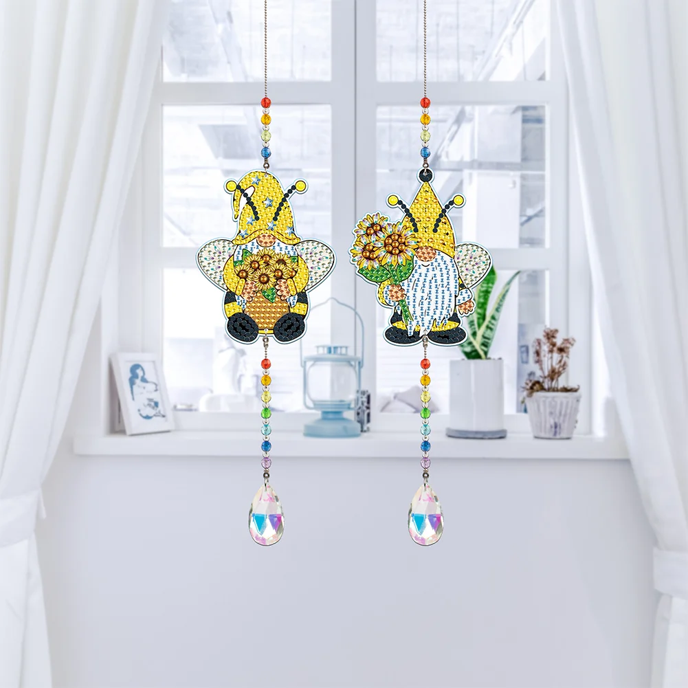 2pcs Crystal Light Catcher Diamond Painting Sunflower Gnome Hanging(Double-Sided)