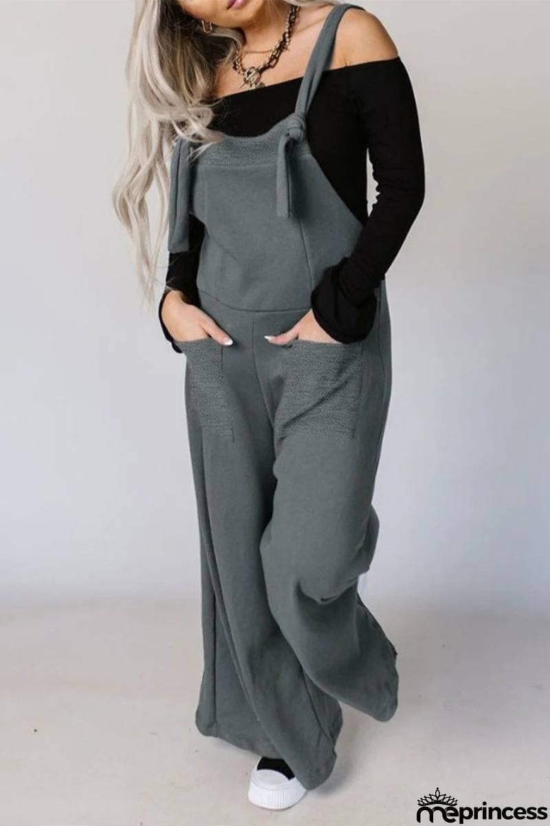 Casual Solid Pocket U Neck Loose Jumpsuits