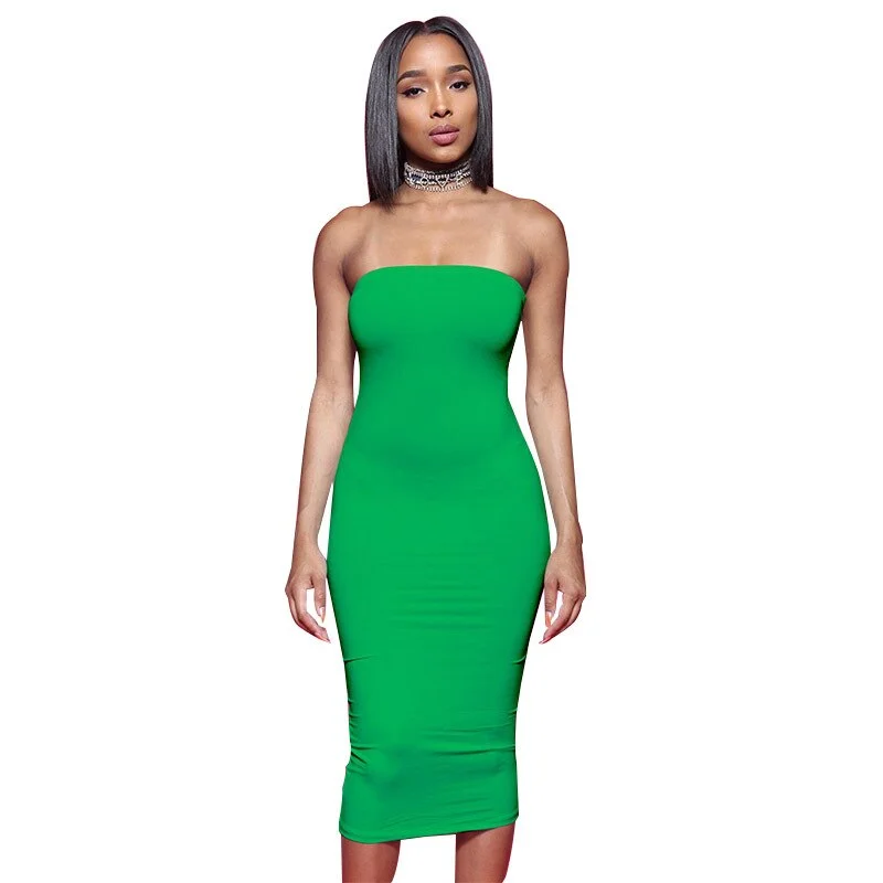 CM.YAYA Women Summer Long Maxi Dress Strapless Stretch Beach Bodycon Bandage Night Clubwear Solid Dresses Vestidos