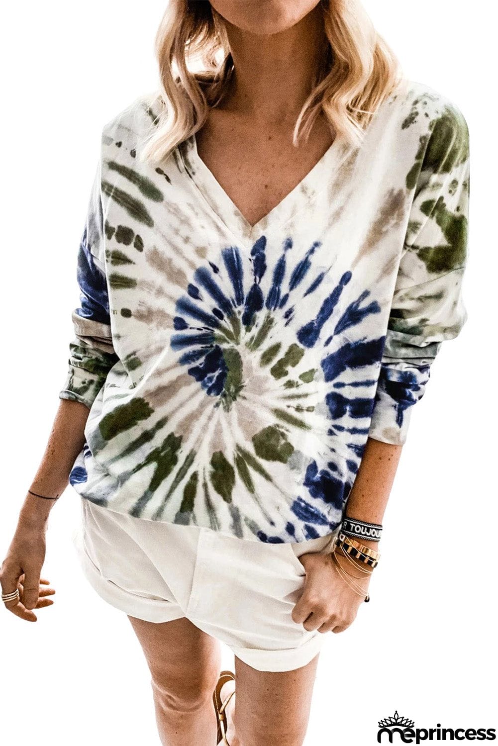 Casual Tie-dye V Neck Pullover Sweatshirt