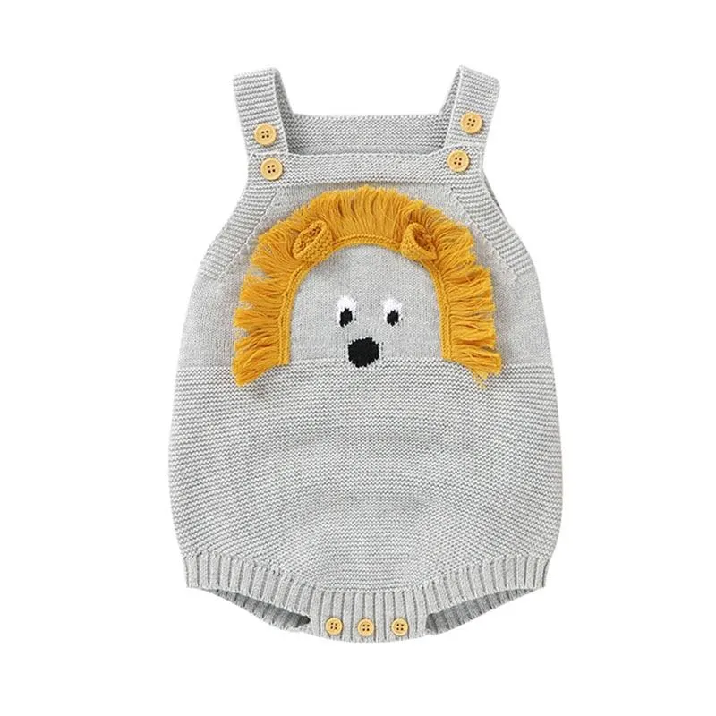 Autumn Winter Infant Baby Romper Newborn Baby Boy Girl Cute Lion Head Braces Clothes Rompers Baby Boys Girls Knitted Rompers