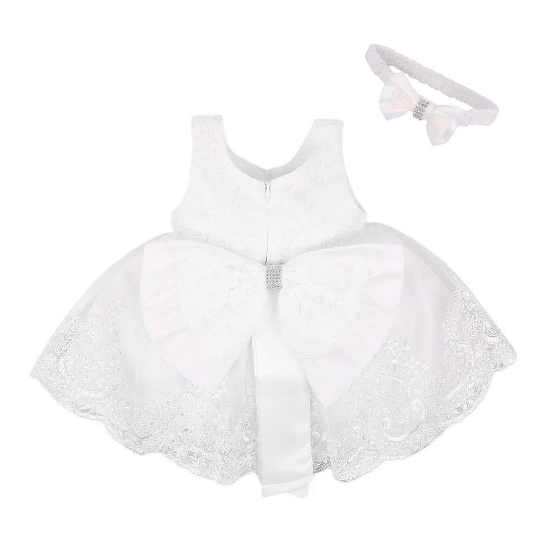 Baby Summer Clothing New Baby Princess Girls Dress Christening Lace Wedding Party Kids Formal Clothes+ Headband 0-24M