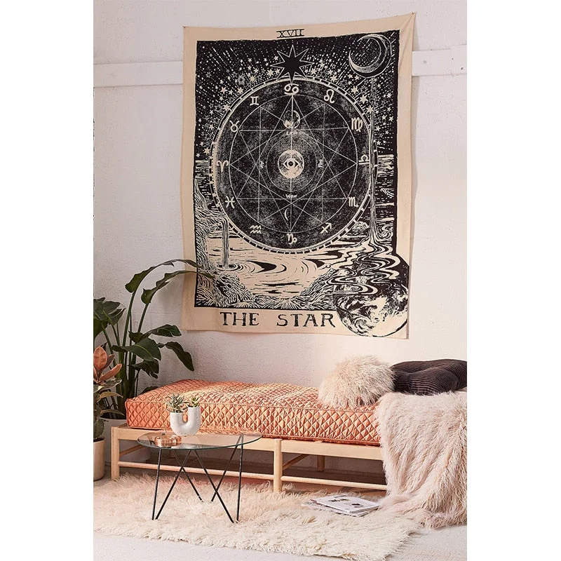 India Witchcraft Tarot Tapestry Wall Hanging Sun Moon Wall Tapestry Wall Carpet Psychedelic Tapiz Witchcraft Wall Cloth Tapestry
