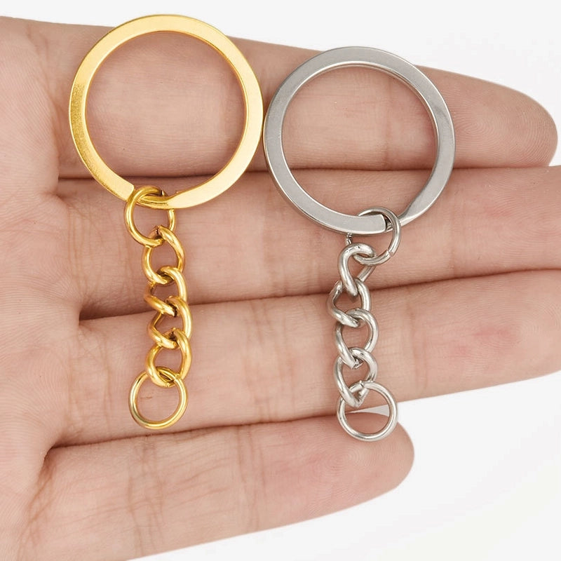 1 Piece 54x25mm 304 Stainless Steel 18K Gold Plated Round Key Ring Keychain