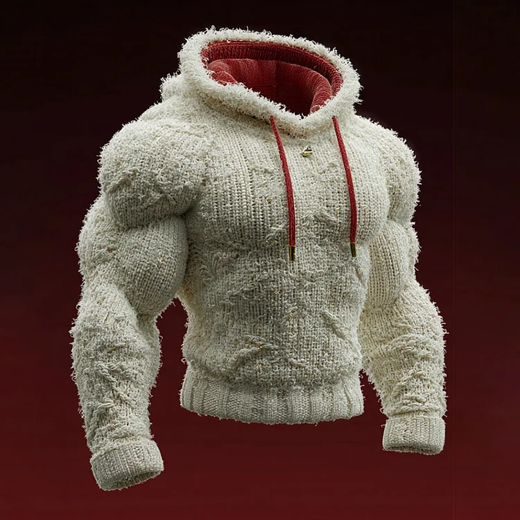 Men's Vintage White Christmas Art Color Block Cozy Hoodie