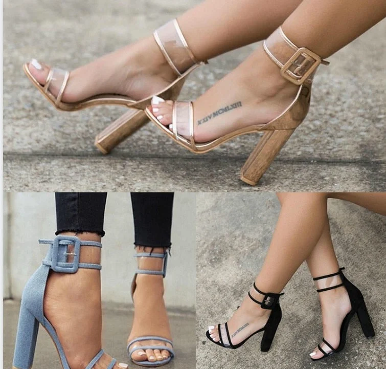Ladies Bandage Transparent Sexy Summer Party Flock Sandal Shoes 35-42 SizeWomen Ankle Strap High Heel Sandals Shoes 2022