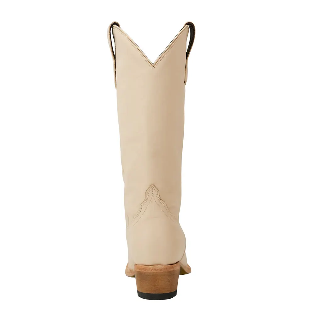 Women's Ivory Faux Leather Snip-Toe Casual Mid-Calf Cowgirl Boots