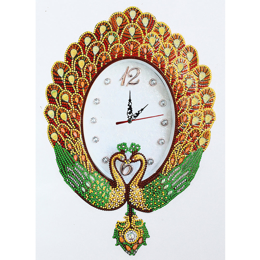 DIY Part Special Shaped Diamond Clock Mosaic Painting Kit (Peafowl 2 DZ621) gbfke