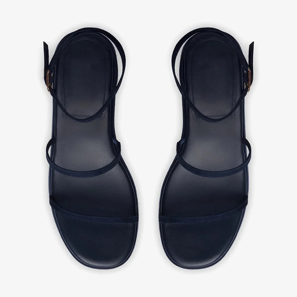 YDN Vegan Suede Open Round Toe Wedge Sandals for Women in Navy