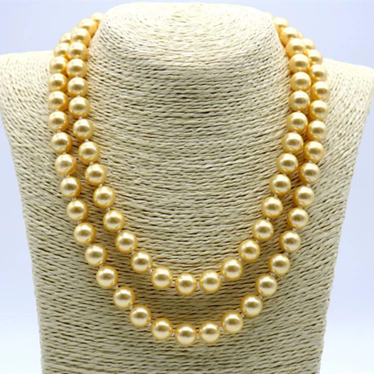 Double layered wearable gold shell pearl necklace | Sweater Chain