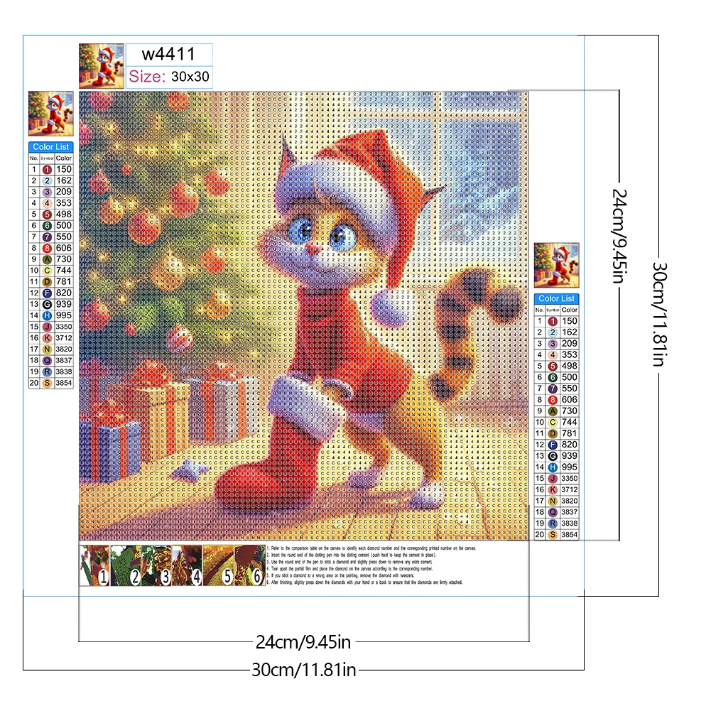 Diamond Painting - Full Round Drill - Christmas Cat(Canvas|30*30cm)