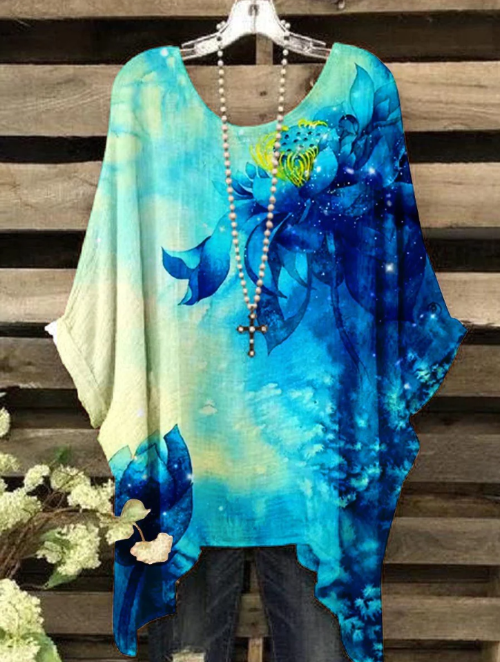 Fashion Tie-dye Floral Printed Women's Tops