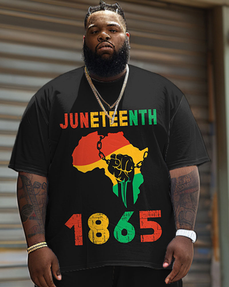 Men's Plus Size Juneteenth Freedom Since 1865 Printed T-shirt Shorts Suit
