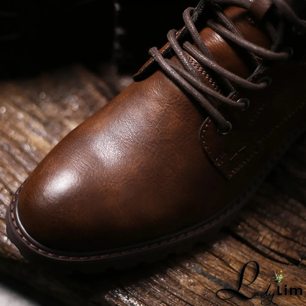 Black Vintage Split Joint Cross Straps Round Leather Shoes