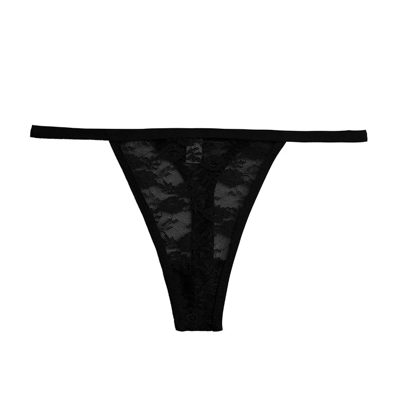 FINETOO Cotton Lace Thongs Women Transparent Low-waist Underpant Hollow Out Thong Female G-String Underwear Lingerie M-XL
