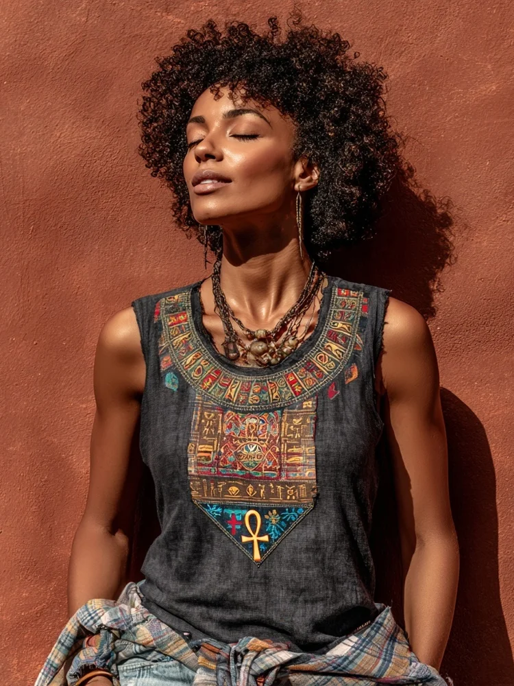 Ancient Egyptian Ankh Patchwork Vintage Tank Top
