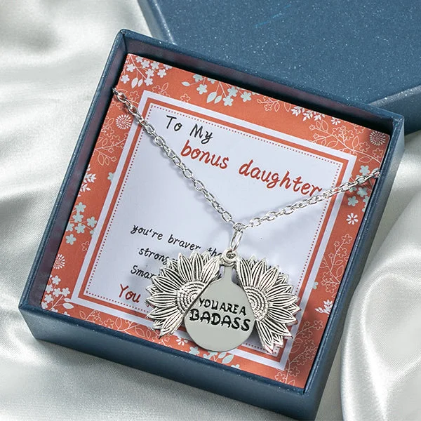 For Bonus Daughter - You Are A Badass Sunflower Necklace