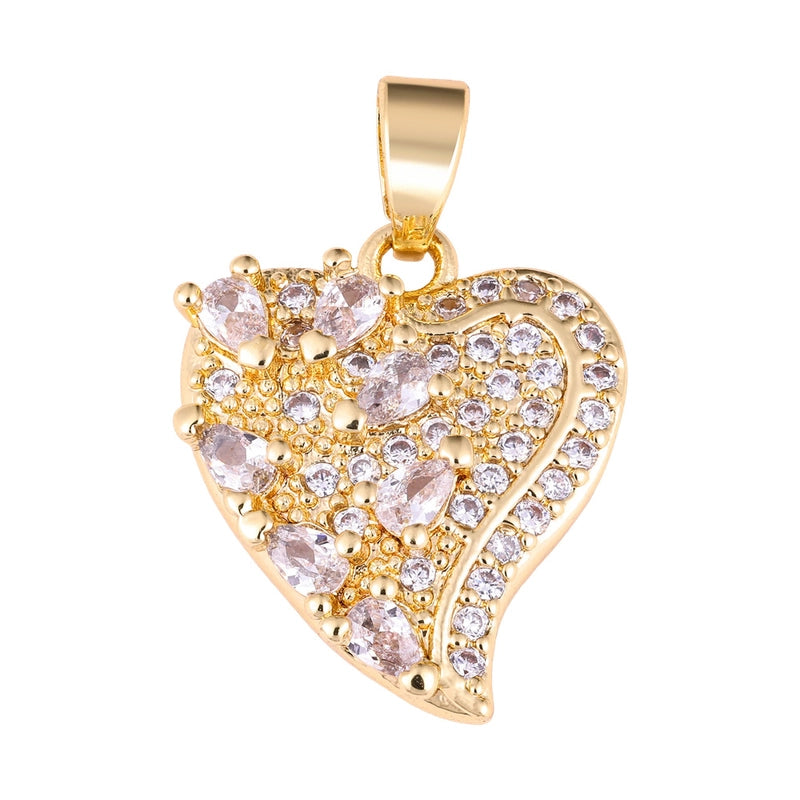 1 Piece Copper Zircon Four Leaf Clover Round Heart Shape Pendant Jewelry Accessories