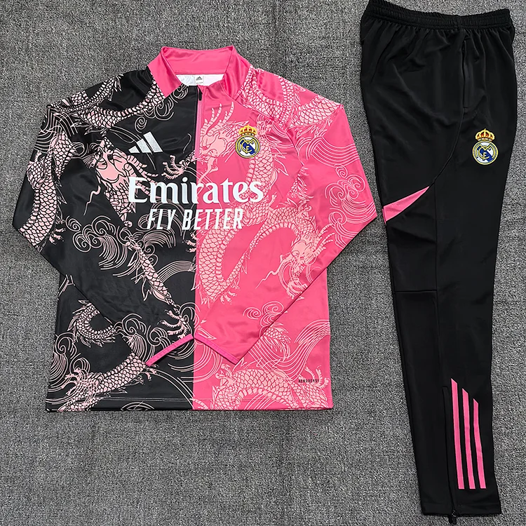 25/26 Real Madrid Black/Pink Dragon Half Zip Training Suit Set