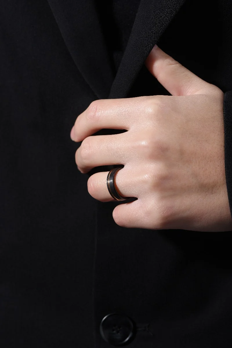 6MM 8MM Women's Or Men's Rose Gold Grey Triple Tone Tungsten Carbide Wedding Bands Pipe Cut Flat Edges