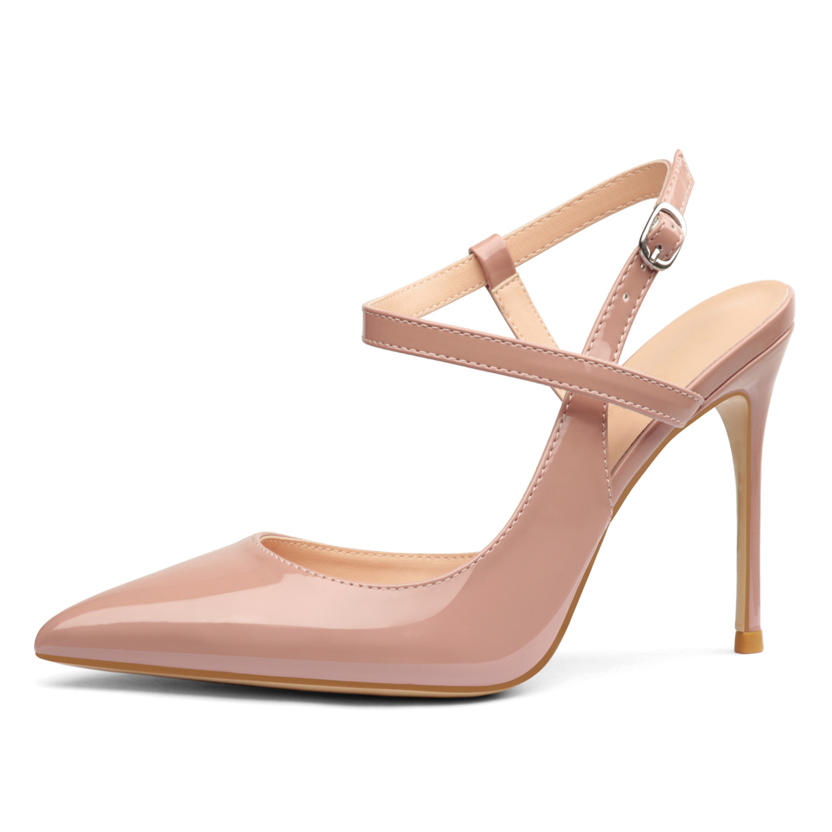 10CM/4 inch Slingback Pumps Ankle Strap Jenlove Stiletto Patent High Heels