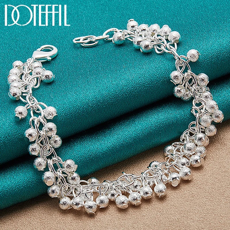 925 Sterling Silver Matte Full Beads Ball Chain Bracelet For Women Jewelry
