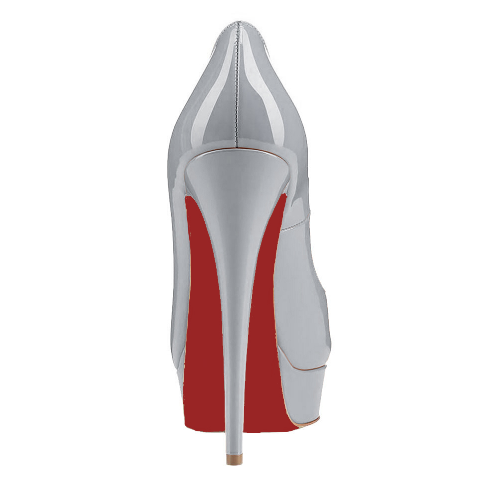 150mm Red Bottom Sky High Platform Pumps Grey Patent-MERUMOTE