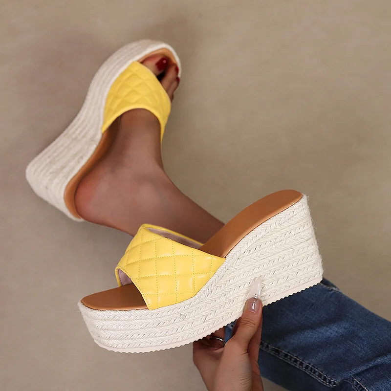 Wongn Wongn Slope Heel Thick Bottom High Toe Sandals Female Grass Hemp Rope Bottom