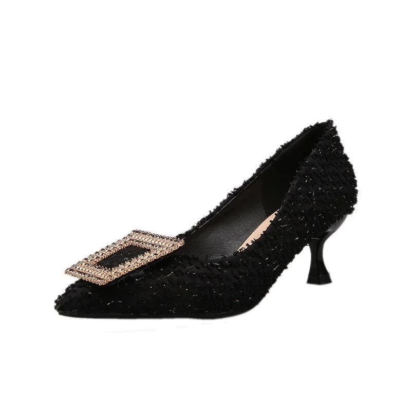 Fashion Buckle Pumps Women High Heel Shoes Elegant Rhinestone Ladies Office Shoes Pointed Toe Women Party Wedding Shoes Pumps