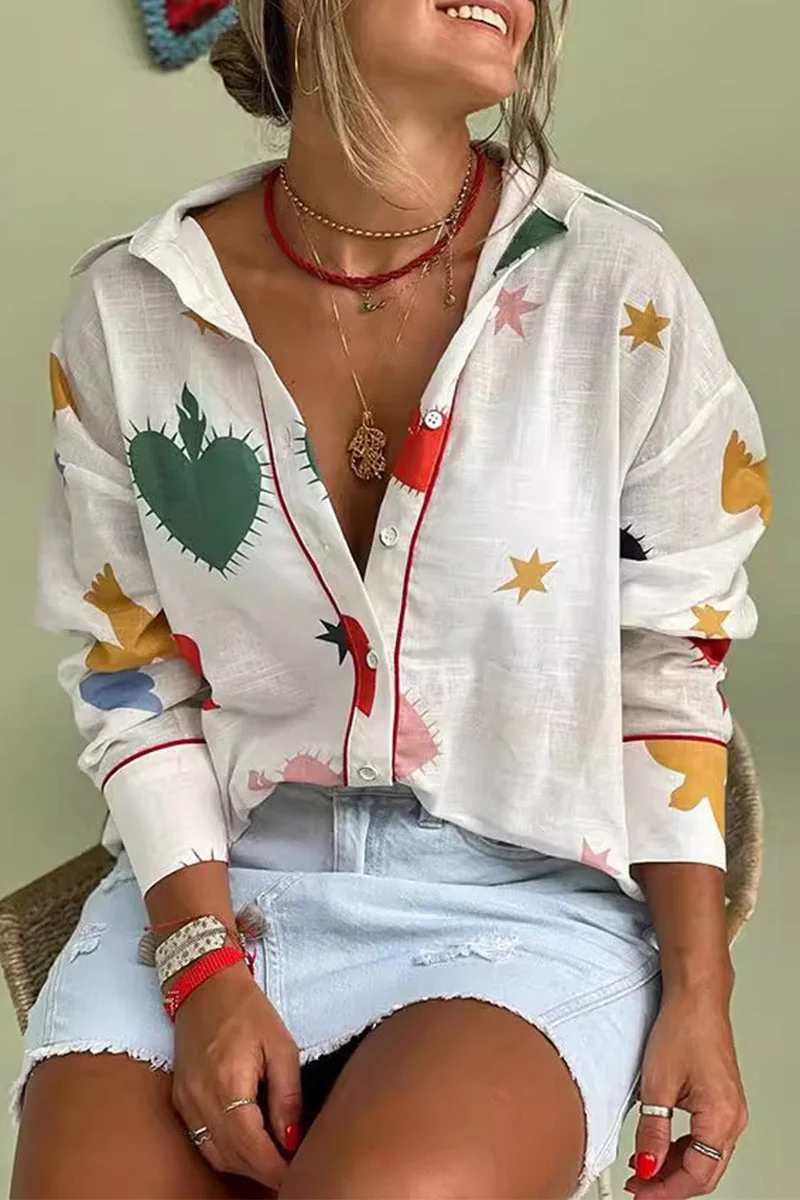 Buttons Turndown Collar Blouses