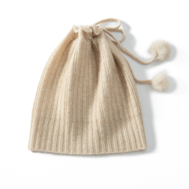100% Cashmere Beanie with Pom Pom Ponytail Hat REAL SILK LIFE