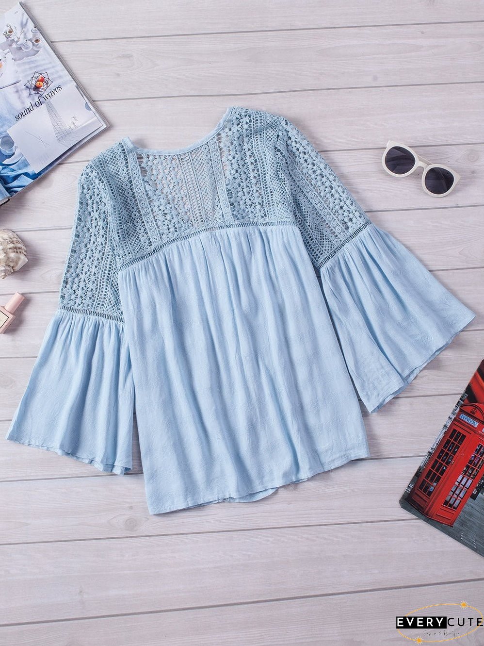 Casual Crochet-Detail Button-Up